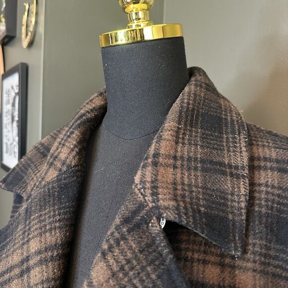 Woolrich‎ Brown Black Dark Bridle Plaid Coat Jacket M Medium Wool Blend - Picture 7 of 10